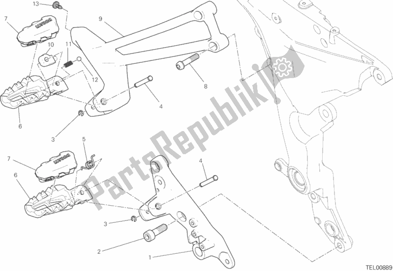 All parts for the Footrests, Right of the Ducati Multistrada 1200 Touring USA 2016